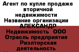 Агент по купле-продаже вторичной недвижимости › Название организации ­ АЛЕКСАНДР Недвижимость, ООО › Отрасль предприятия ­ Риэлторская деятельность › Минимальный оклад ­ 38 000 - Все города Работа » Вакансии   . Адыгея респ.,Адыгейск г.